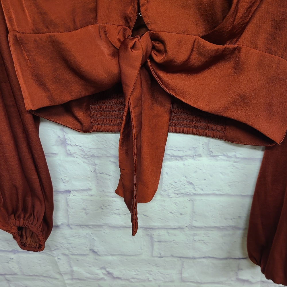 Free People Rich Red Tie-Front Blouse - Picture 10 of 10